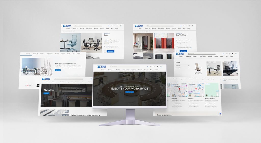 Studio Office in different pages of monitor